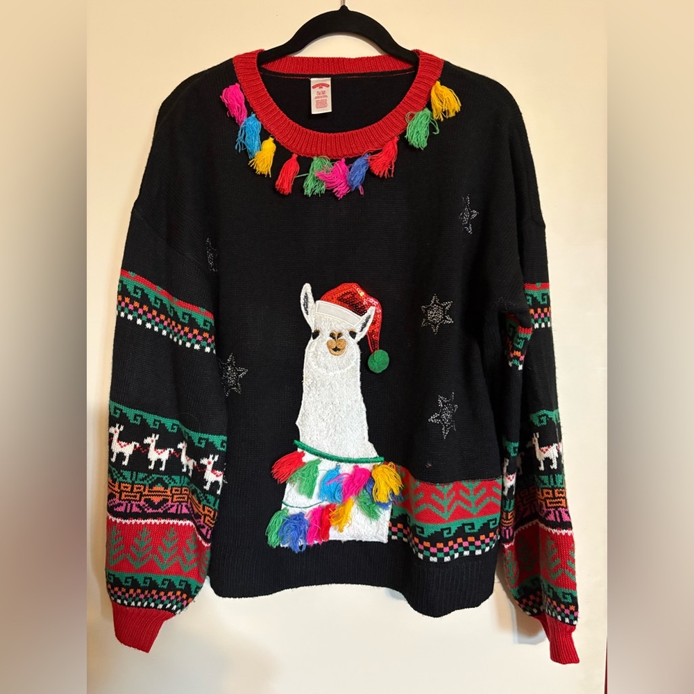 Holiday Time Black Festive Llama Sweater